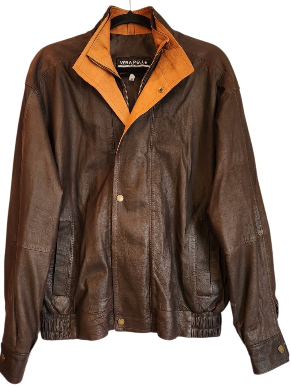 Vintage Men's Italian Leather Jacket Vera Pelle Made In Italy Bomber Size M